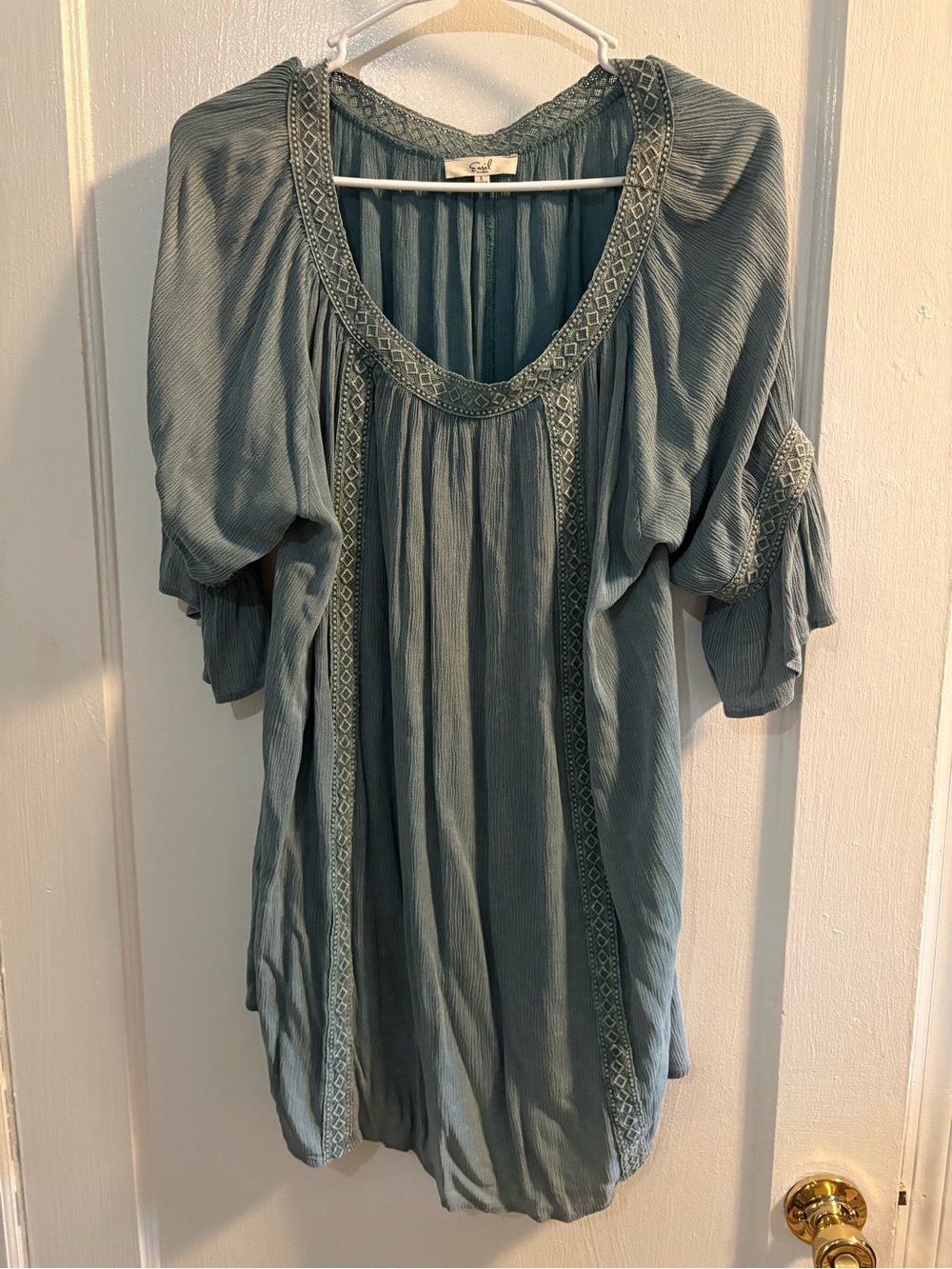 Easel Soft Textured Scoop-Neck Women’s Dress in Turquoise